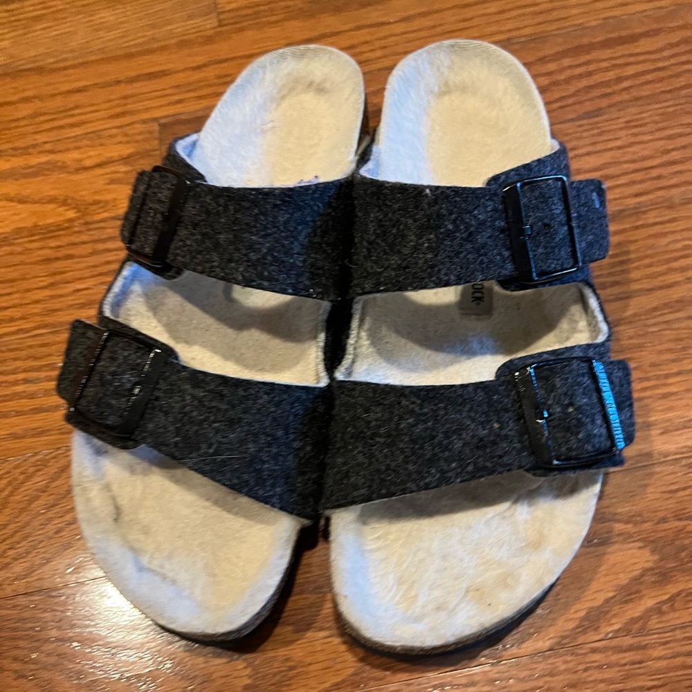 Birkenstock Arizona charcoal gray wool/felt sandals
